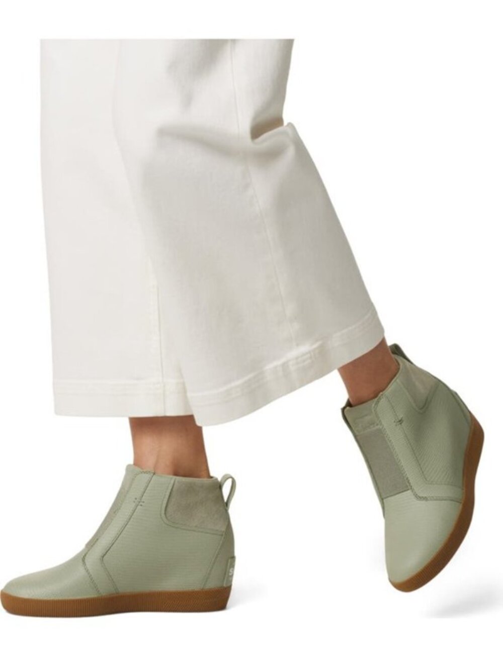 Sorel Out N About Pull On Wedge Booties Leather Chelsea Boot Safari Green Size 8